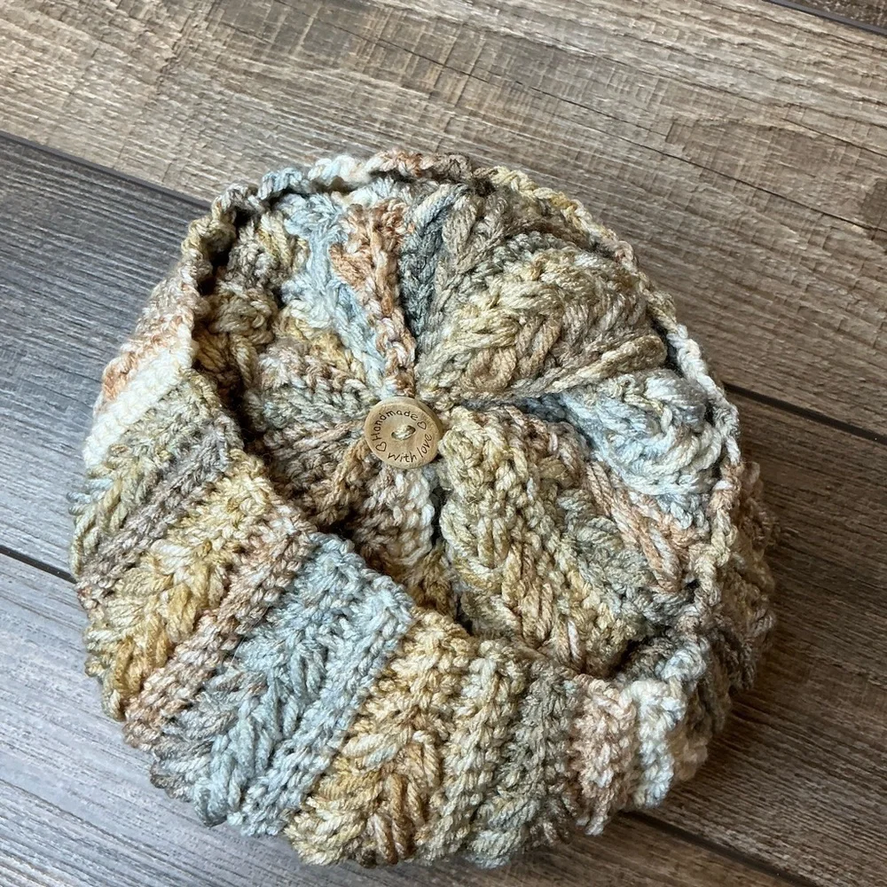 Handcrafted Crochet Multicolor Winter Hat Snowy Wheat Stitch Beanie with Pom Pom